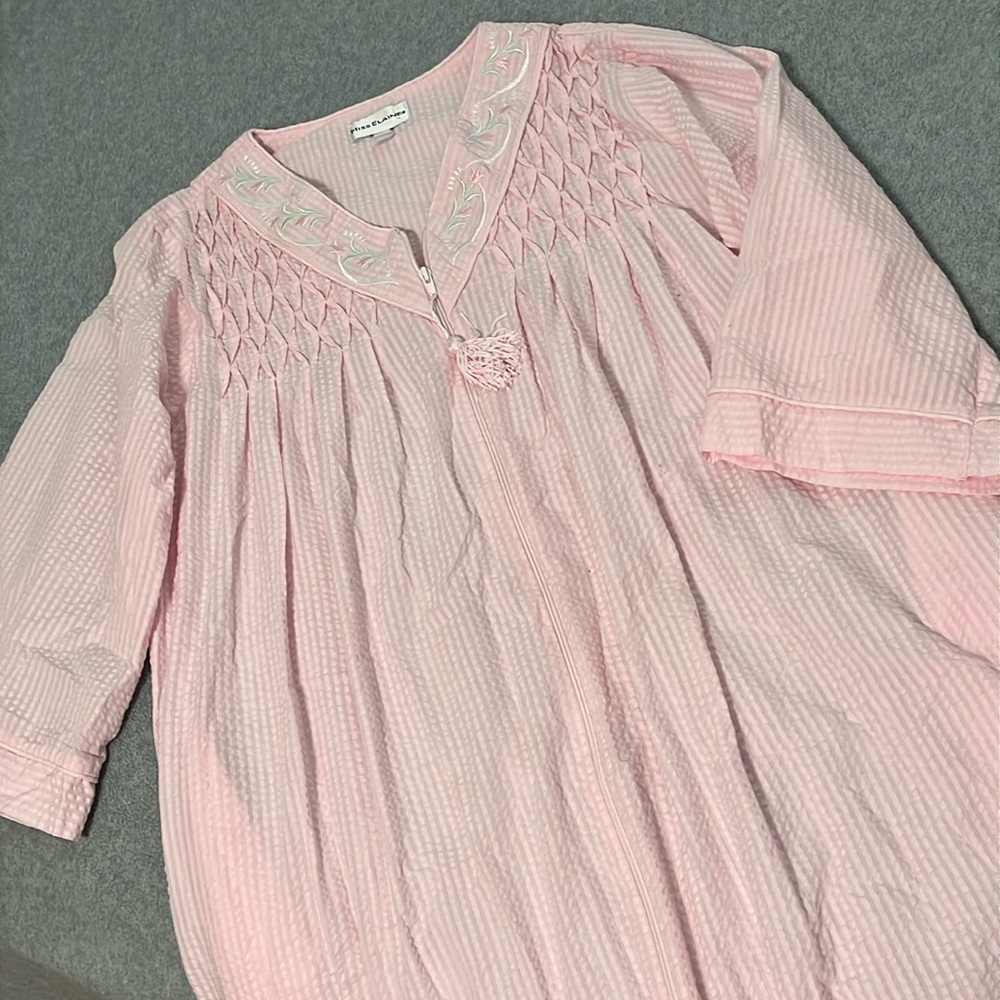 Miss Elaine House Dress Robe Large Pink Seersucker Lounge Grandma Grunge Lounge - Picture 6 of 12